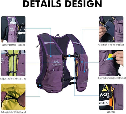 AONIJIE Running Hydration Vest for Men & Women, 8L Hydration Backpack, - Image 4