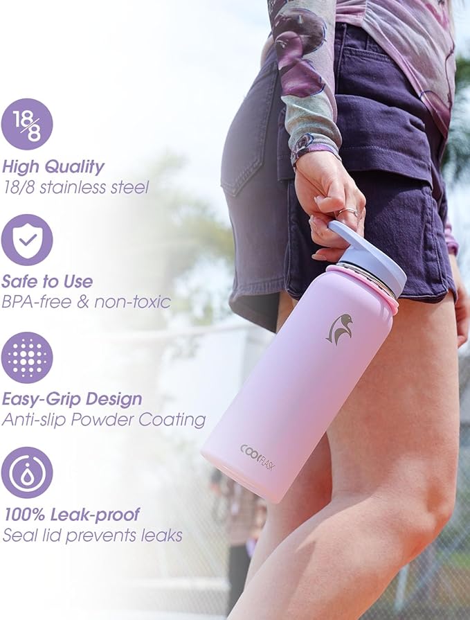 Coolflask Water Bottle with Straw, 40 oz Insulated Metal Water Flask with Straw - Image 5