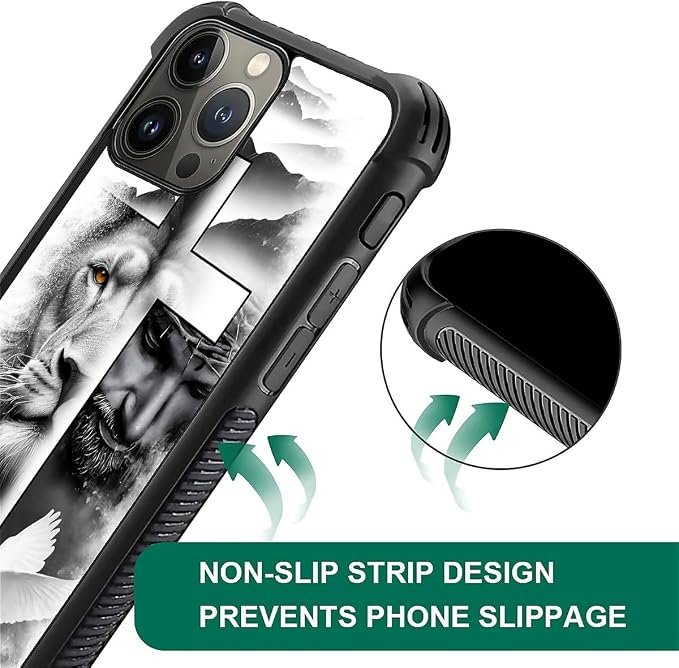for iPhone 16 Pro Case, Lion Cross Jesus Christ Dove Pattern Graphic Design - Image 5