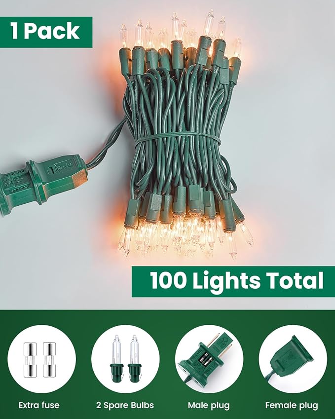 Minetom 100 Count 20 Feet Christmas String Lights, Incandescent Bulb Mini Lights - Image 8