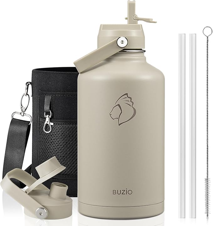 BUZIO 64oz Insulated Water Bottle, Half gallon Stainless Steel Jug, Triple Wall by BUZIO