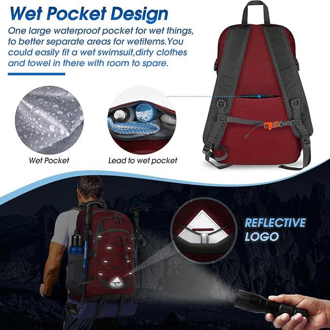 IGOLUMON Hiking Backpack 40L Packable Lightweight Camping Backpack Men Women - Image 3