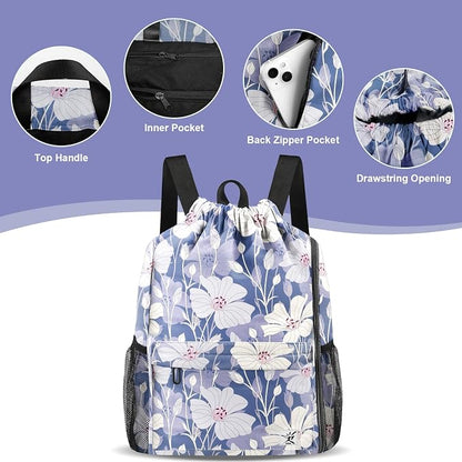 Drawstring Backpack with Mesh Pockets String Gym Bag Sackpack Sandproof Water - Image 4