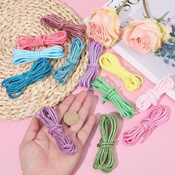 24 Strands 12 Colors 78.7 FT Keychaincord Keychain String Cloth Glitter Round - Image 3