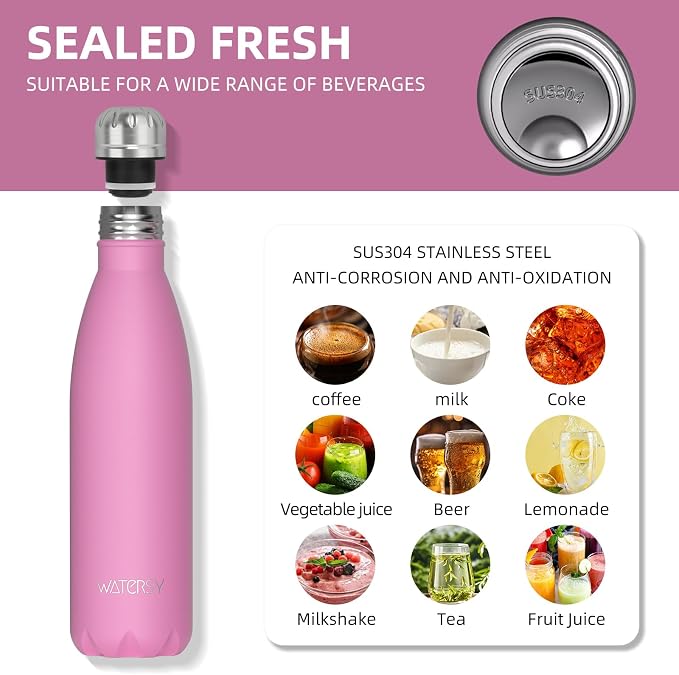 WATERSY Stainless Steel water bottles, 17oz/500ml Insulated Water Bottles - Image 8