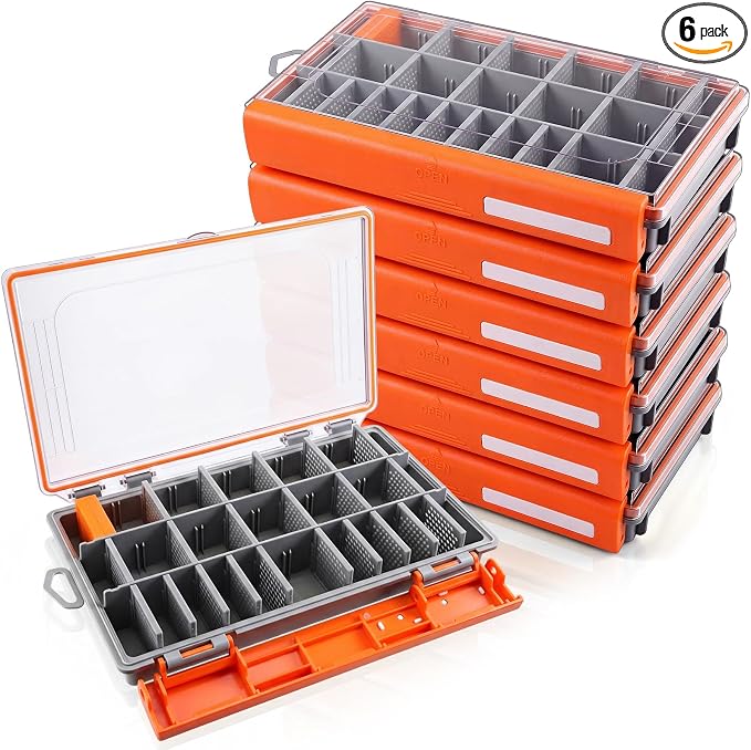 Junkin 6 Pack 3600 Fishing Tackle Boxes Waterproof, High-vis Orange Lure by Junkin