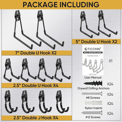 TICONN 12 Pack Heavy Duty Garage Hooks, Steel Utility Wall Storage Hooks - Image 4
