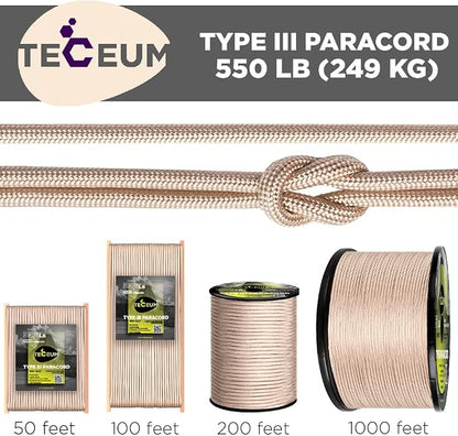 TECEUM 5/32" Paracord Rope 1000 – 1000ft / 200ft / 100ft / 50ft – Tactical - Image 9