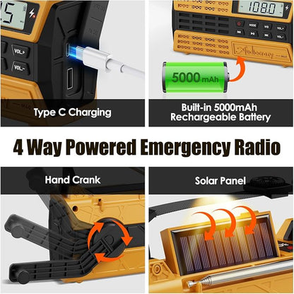 Emergency Radio, 5000mAh/18500mWh Solar Hand Crank Weather Radio - Image 4
