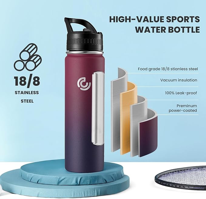 COKTIK 22oz Sports Water Bottle, Stainless Steel Water Bottle - Image 3