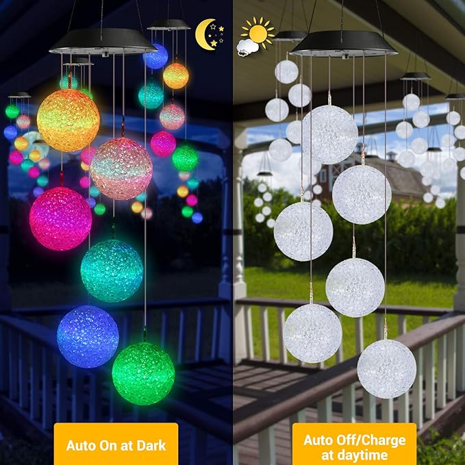 Toodour Solar Wind Chime, Color Changing Ball Wind Chimes, LED Decorative Mobile - Image 2