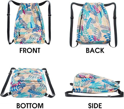 Drawstring Backpack with Mesh Pockets String Gym Bag Sackpack Sandproof Water - Image 2