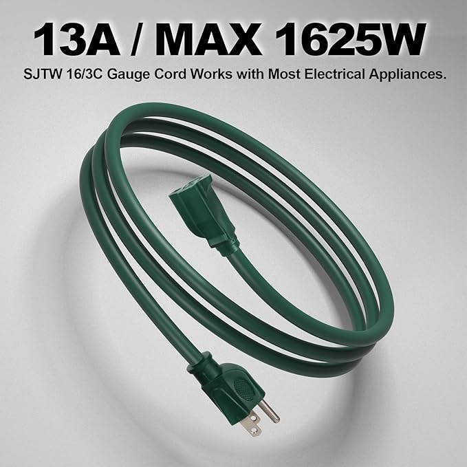 EP 10FT Green Outdoor Extension Cord, 16/3 SJTW Heavy Duty Waterproof, 3 Prong - Image 6