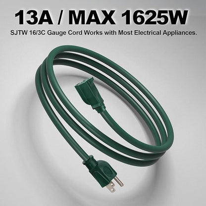 EP 10FT Green Outdoor Extension Cord, 16/3 SJTW Heavy Duty Waterproof, 3 Prong - Image 6