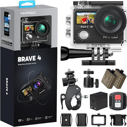 AKASO Brave 4 Action Camera 4K 30fps Ultra Hd Video 20MP Photo, WiFi Remote by AKASO