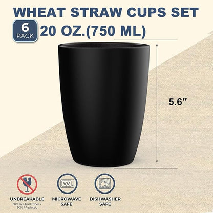Wrova Wheat Straw Cups 6 PCS Good Alternative to Plastic Reusable Cups 20 oz - Image 2