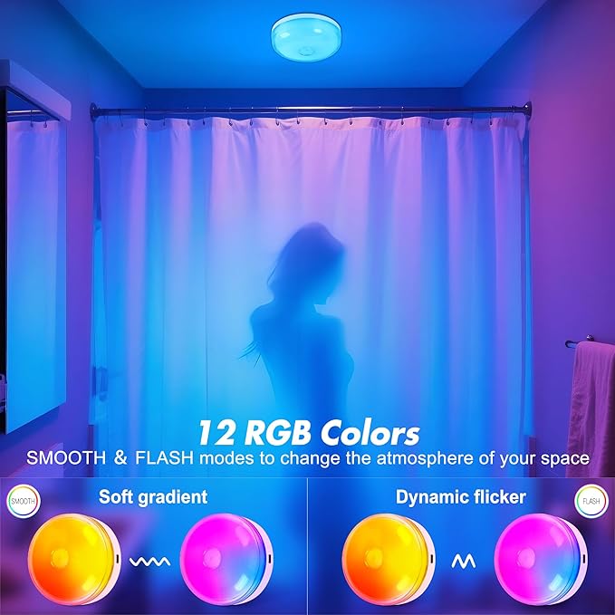 2-Pack Rechargeable Shower Light No Wiring, 15 RGBW Color Changeable Waterproof - Image 2