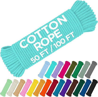 TECEUM Cotton Rope 3/16” – 100 FT – Strong All-Purpose Braided Rope – Natural by TECEUM