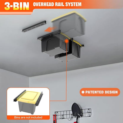 TORACK Garage Ceiling Bin Storage Rack, Overhead Tote Storage Rail System Heavy - Image 3