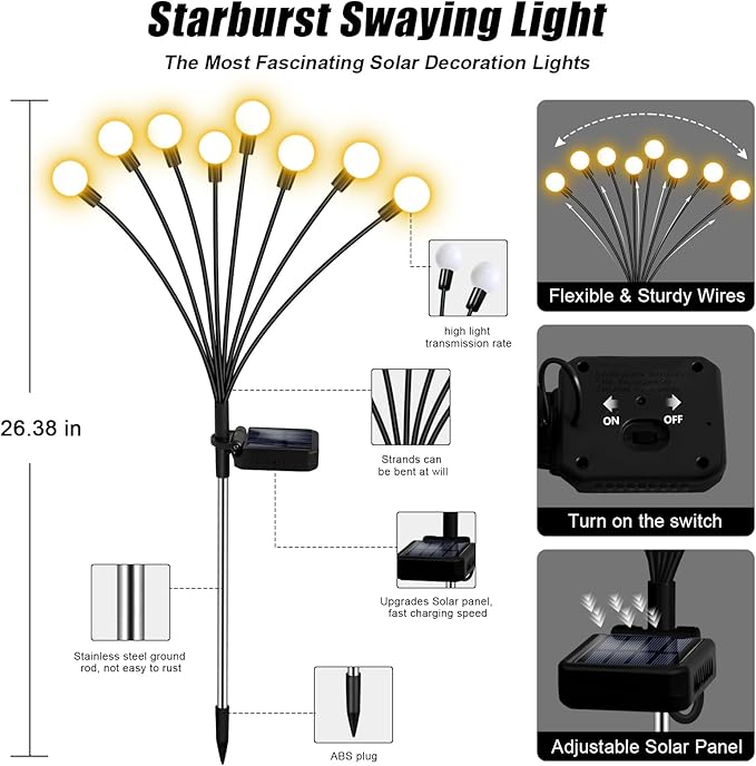NBQQ Solar Garden Lights Outdoor, Swaying Light Waterproof Solar Lights Outdoor - Image 4
