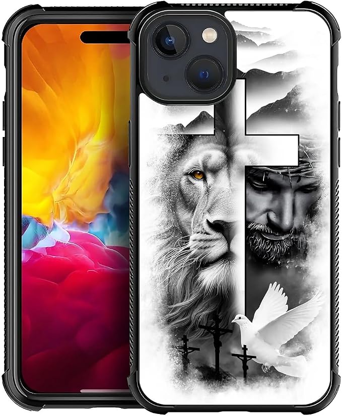 for iPhone 15 Case, Lion Cross Jesus Christ Dove Pattern Graphic Design Girl by FKBRCL4U