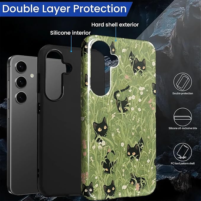 for Samsung Galaxy S23 FE Case, HL2 Grass Cat Hybrid 2 Layer Hard Shell - Image 2