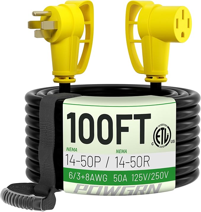 POWGRN NEMA 14-50P to NEMA 14-50R 50 Amp RV/EV Extension Cord 100 FT Outdoor by POWGRN
