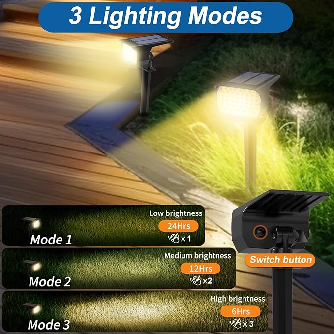 WENATY Solar Spot Lights Outdoor Waterproof IP65, 2 Pack Landscape Spotlights - Image 3