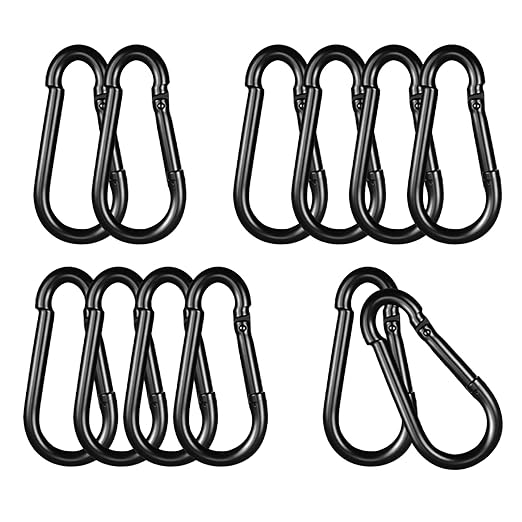 Black Carabiner, Heavy Duty Galvanized Steel Spring Snap Hook Carabiner Clips by High-PQ