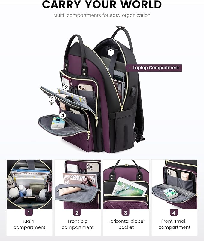 LOVEVOOK Laptop Backpack Purse for Women, Water Resistant Lightweight Daypacks - Image 3