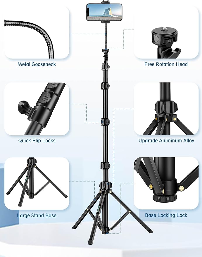 Nineigh Phone Tripod, Aluminum Tripods Stand - Image 8