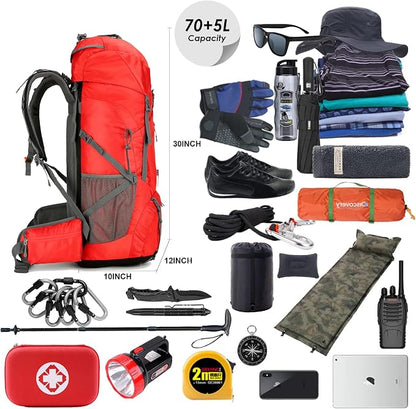 75L Hiking Backpack with Rain Cover Waterproof Camping Backpack Shoes Warehouse - Image 3