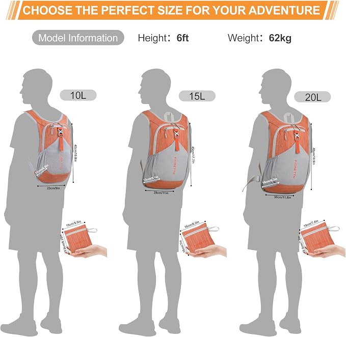 FIORETTO 10L Lightweight Packable Hiking Backpack Small Foldable Daypack - Image 6
