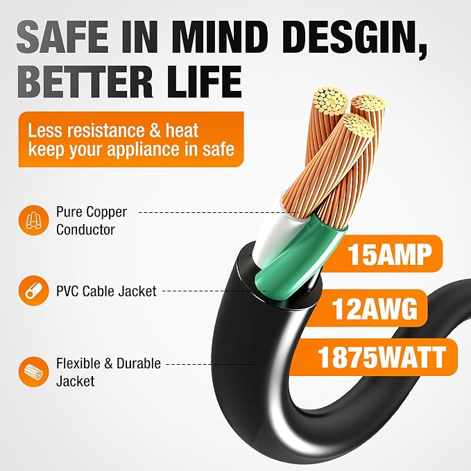 Outdoor Extension Cord 100 FT Waterproof, 12/3 Gauge Heavy Duty 3 Prong Power - Image 3