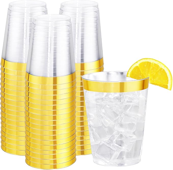 I00000 60PCS Gold Plastic Cups, 10 oz Clear Disposable Cups by I00000