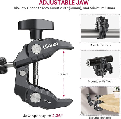 ULANZI Super Clamp Camera Clamp Mount Monitor 360° Ballhead Magic Arm Double - Image 6