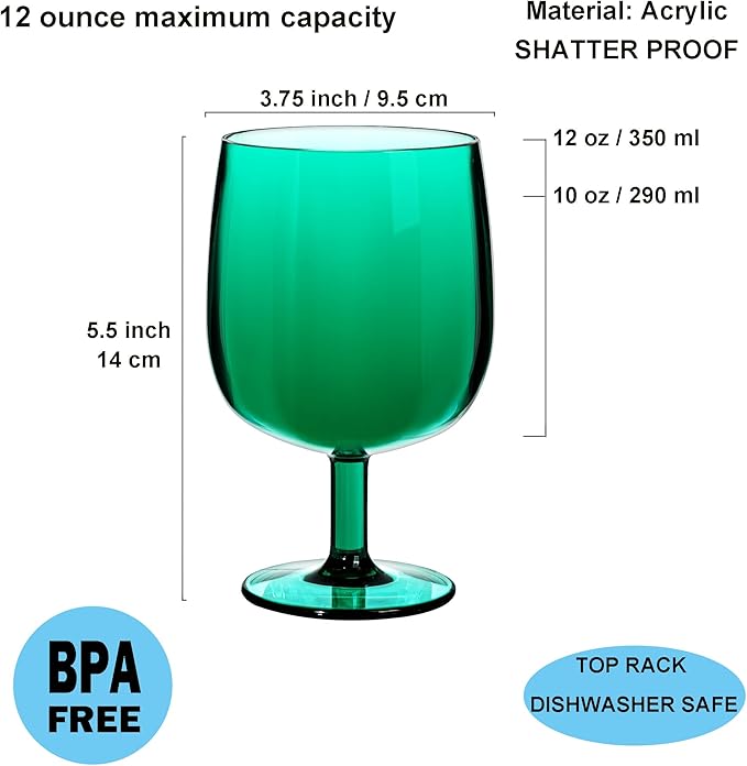 KX-WARE Classic Acrylic All-Purpose Wine Glasses, 12-ounce Plastic Stem Wine - Image 2