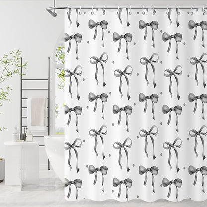 Grey and White Bow Shower Curtain by Caheansi