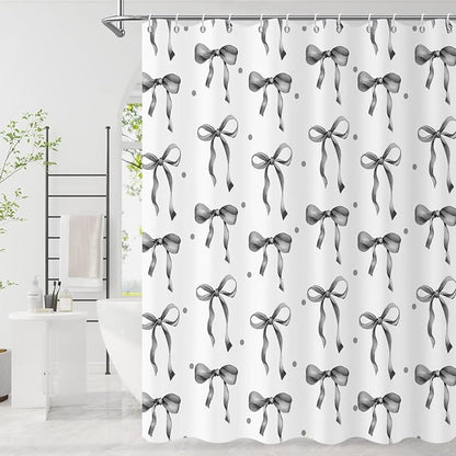 Grey and White Bow Shower Curtain by Caheansi