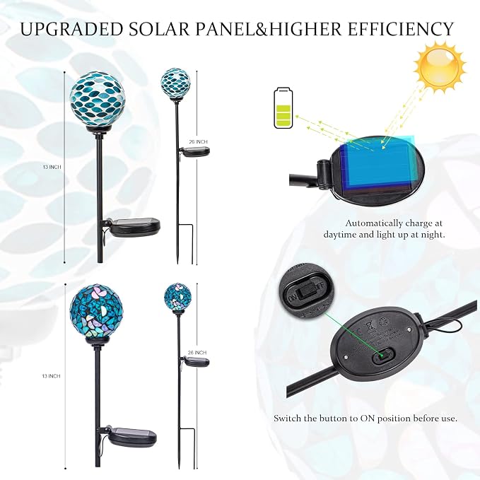 VCUTEKA Solar Lights Outdoor Decorative, Mosaic Solar Garden Light Waterpoof - Image 4