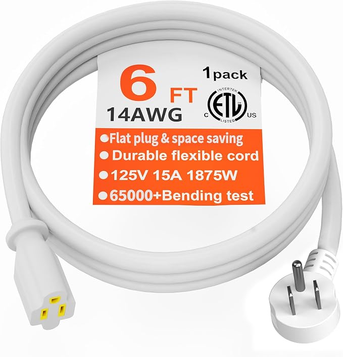 HUANCHAIN 14 Gauge 6 Feet Flat Plug Extension Cord White Indoor Outdoor by huanchain