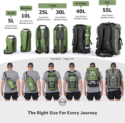 STOVER 5/10/25/30/40/55L Waterproof Dry Bag- Roll-Top Backpack w/Phone Case- - Image 7