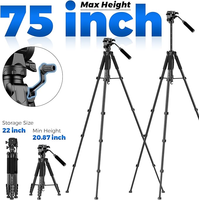 Camera Tripod, 75” Heavy Duty Tripod - Image 4