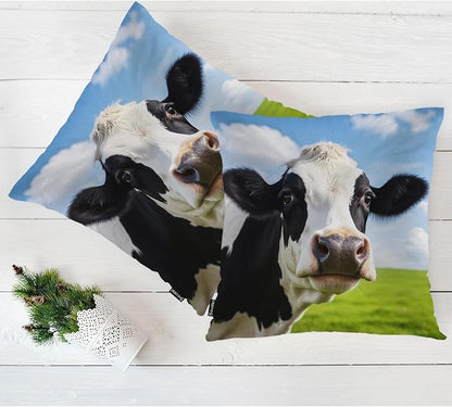 Swono Cow Bed Pillow Covers, Funny Farm Cattle Cow On Grass Meadow Decorative - Image 5