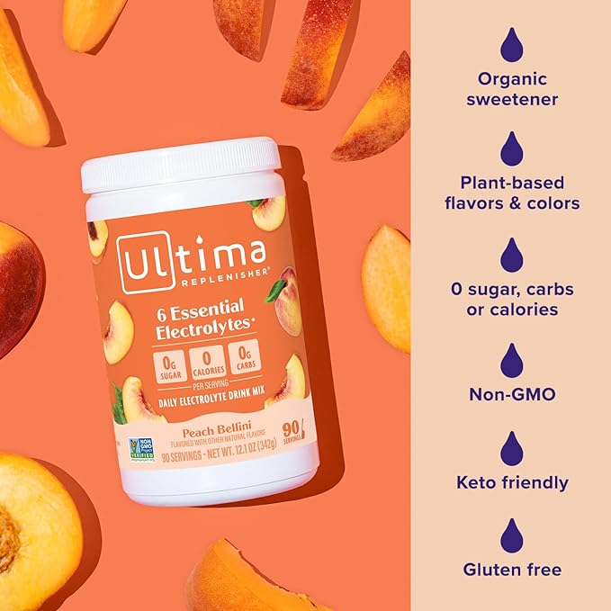 Ultima Replenisher Mocktini Electrolyte Powder Drink Mix – Sugar Free – Peach - Image 5