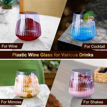 Lueumxc 40 Pack Plastic Ribbed Wine Glasses, 14Oz Origami Disposable Wine - Image 6