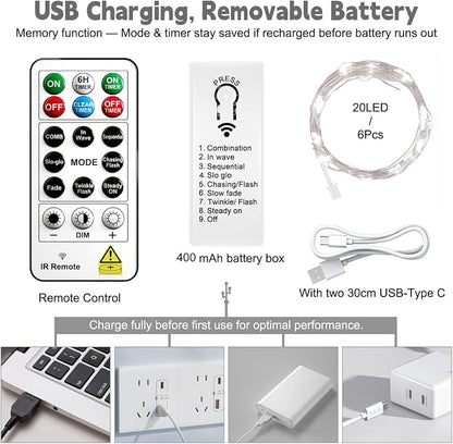 ZSJWL 6 Pack Rechargeable Fairy Lights - Image 6