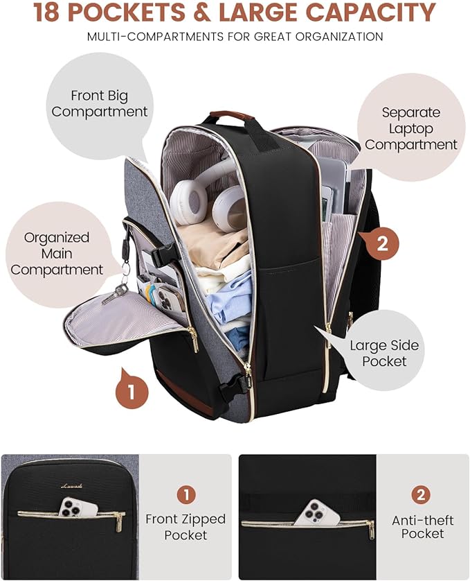 LOVEVOOK 40L Travel Backpack for Women & Men, Airline Approved Carry On Luggage - Image 3