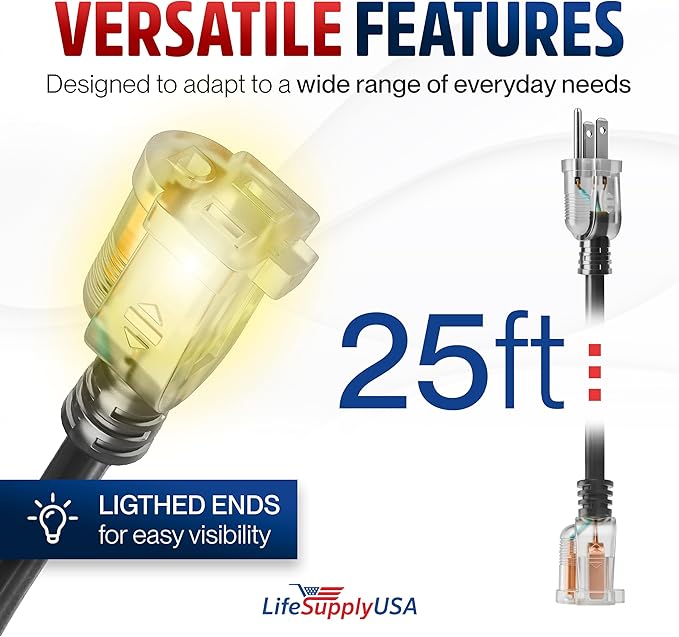 25ft Outdoor/Indoor Extension Cord 12/3 Gauge Extra Heavy Duty 3 Prong SJTW - Image 6