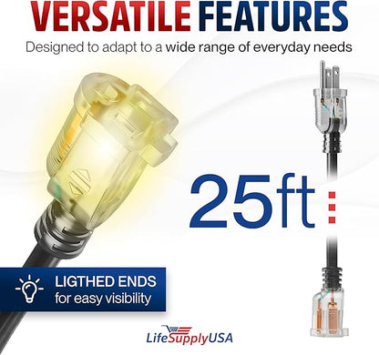 25ft Outdoor/Indoor Extension Cord 12/3 Gauge Extra Heavy Duty 3 Prong SJTW - Image 6